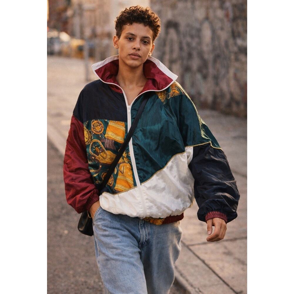 Vintage 90’s Colorblock Center Aisle Sz Large Maroon Green Windbreaker EUC